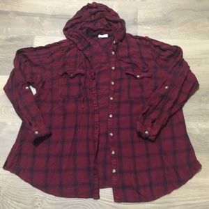 Maurices blue and maroon plaid hooded flannel